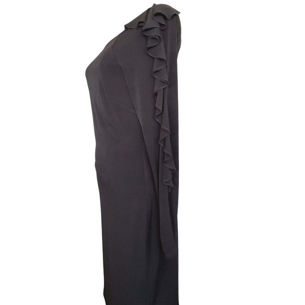 Bebe Black Ruffle Long Sleeve Boat Neck Sheath Cocktail Dress Small Y2K - Picture 7 of 13